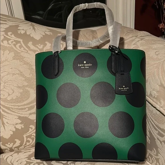 Green with blue Polka Dot Kate Spade Bag s-l400.jpg main image 2